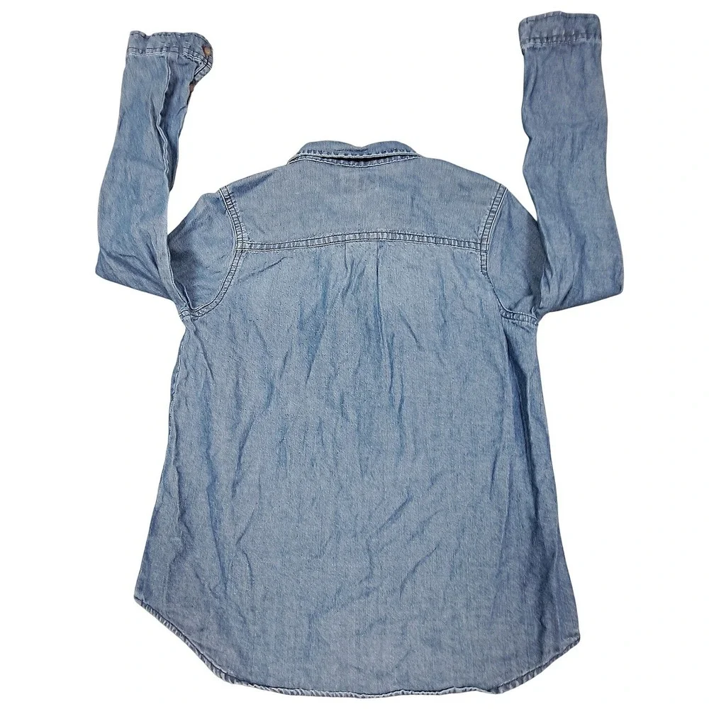 OshKosh Bgosh Kids Blue Denim Long Sleeve Button Down Shirt Size 12 Dual Pockets